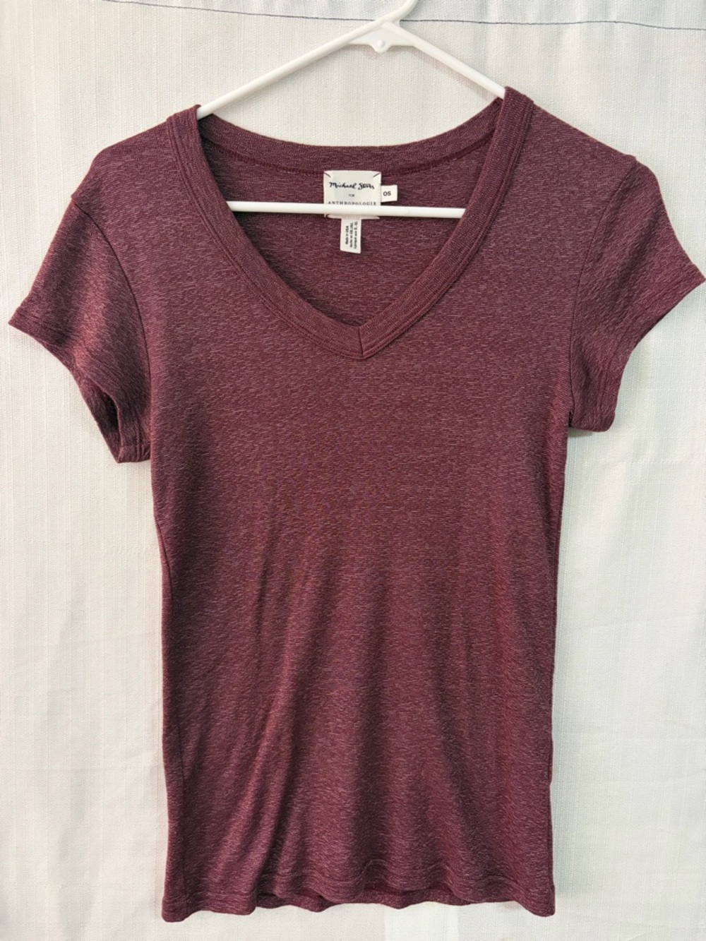 Michael Stars for Anthropologie Burgundy V-Neck Tee women’s size OS(A562)
